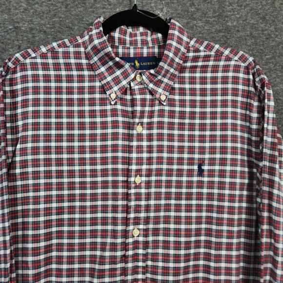 Men Polo Ralph Lauren Plaid Tartan Button Down Long Sleeves Dress Shirt Large - Picture 1 of 10